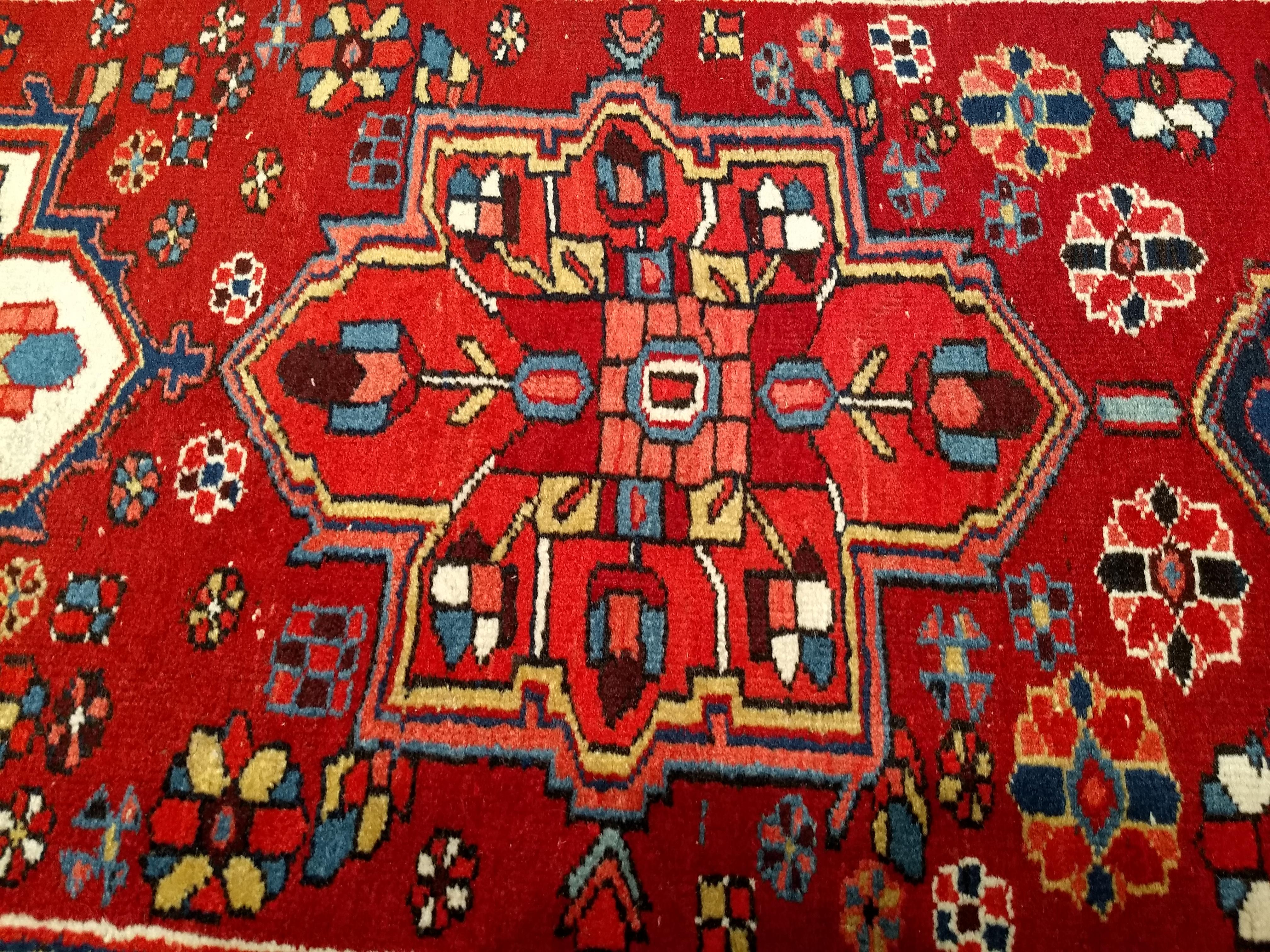 Persischer Heriz-breiter Vintage-Läufer in geometrischem Muster im Angebot 5