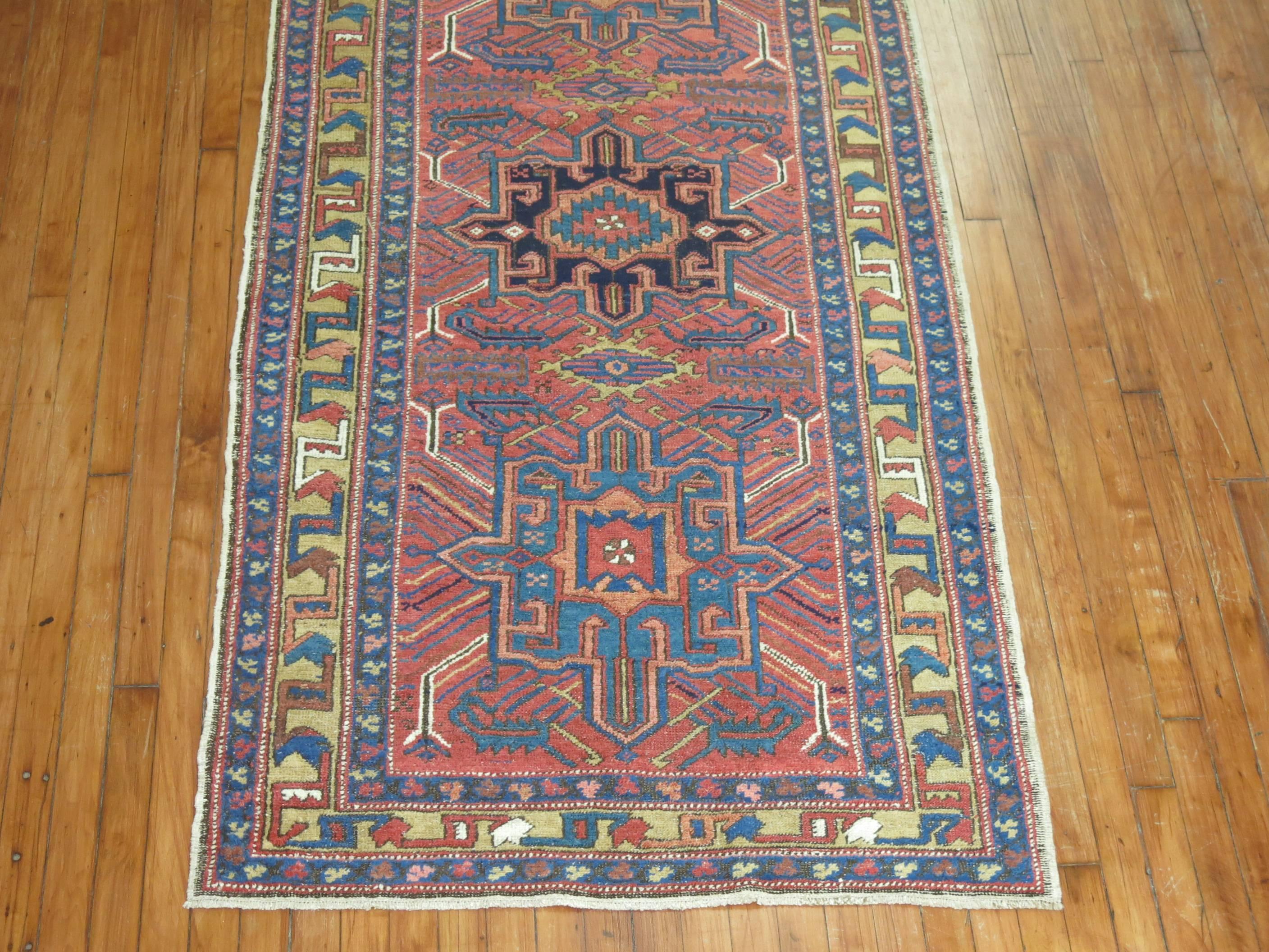 A one of a kind vintage Persian Heriz runner.

3'6