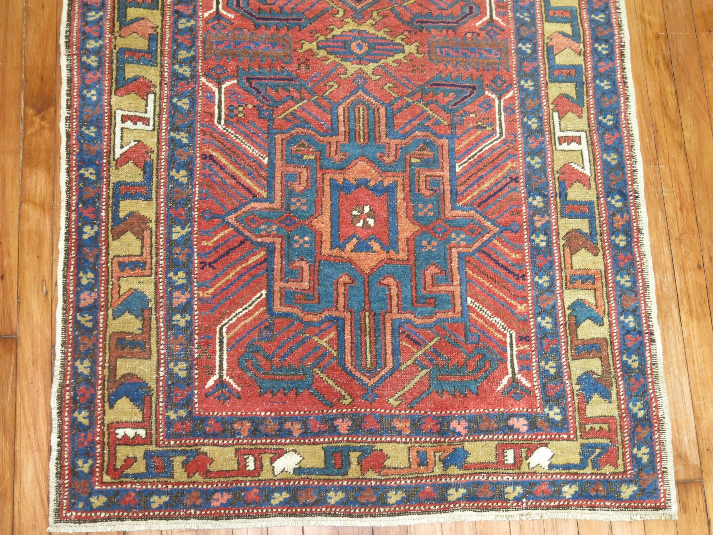 Hand-Knotted Vintage Persian Heriz Runner