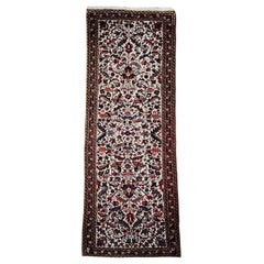 Vintage Persian Heriz Runner in Allover Geometric Pattern in Ivory, Green, Blue