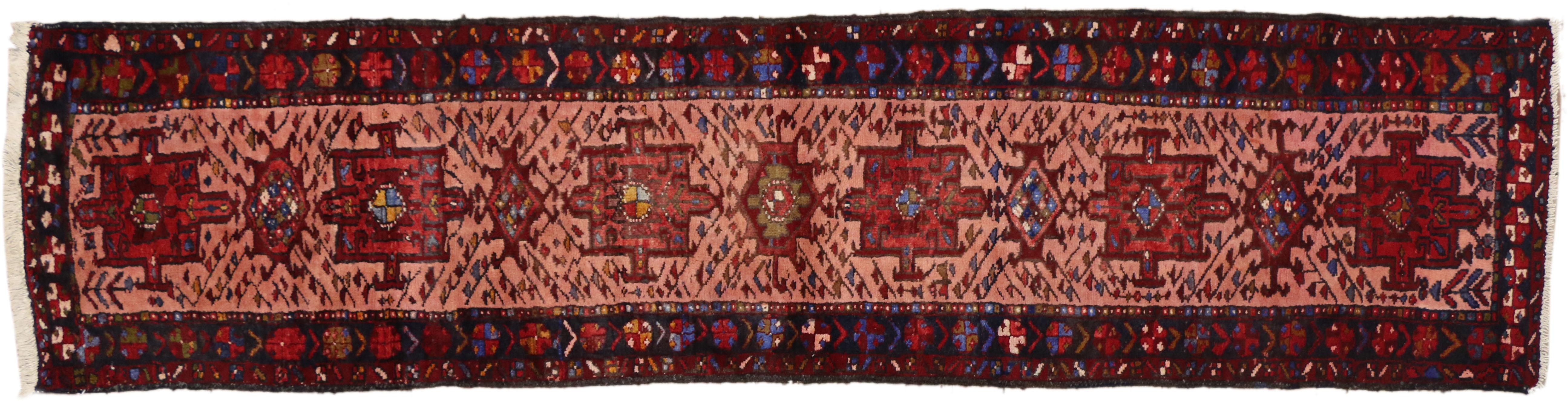 Wool Vintage Persian Heriz Runner with Jacobean Style, Narrow Hallway Runner