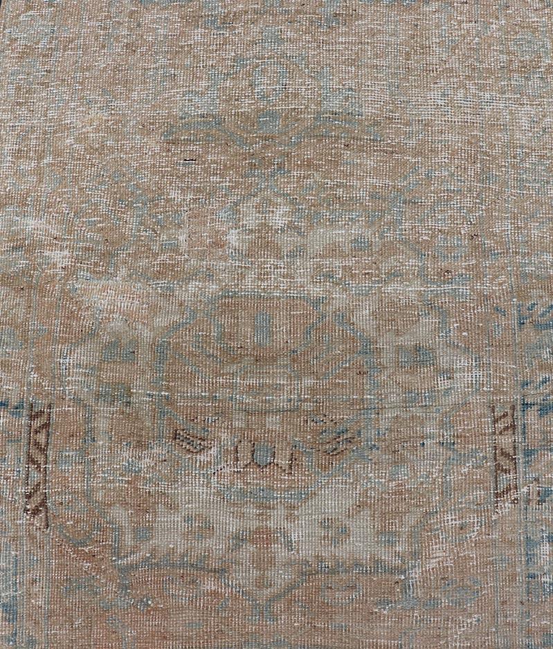 Vintage Persian Heriz Runner with Medallions in Earthy Tones and Light Blue For Sale 3
