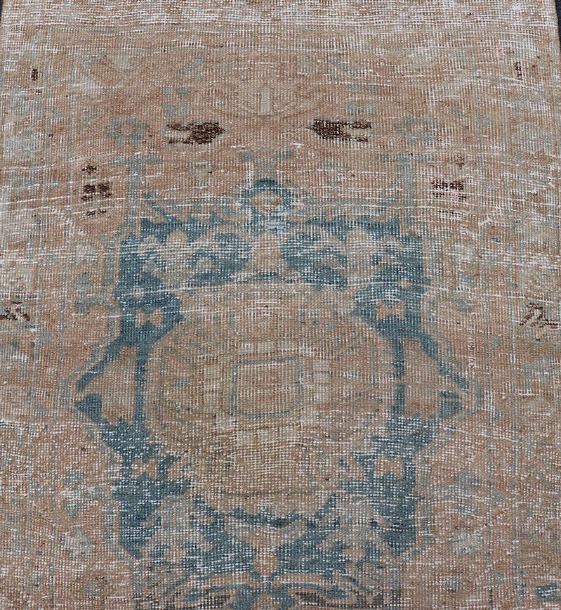 Vintage Persian Heriz Runner with Medallions in Earthy Tones and Light Blue For Sale 4