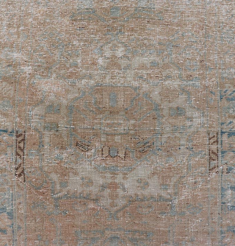 Vintage Persian Heriz Runner with Medallions in Earthy Tones and Light Blue For Sale 6