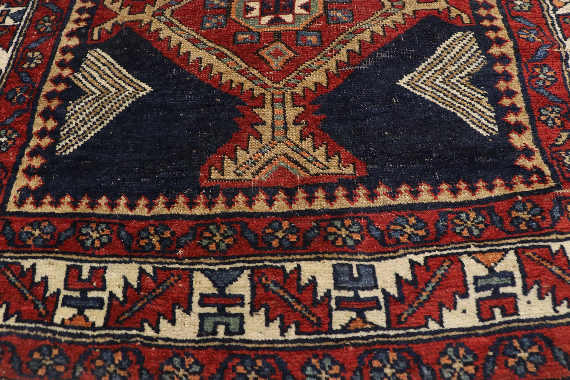 Hand-Knotted Vintage Persian Heriz Runner with Mid-Century Modern Style For Sale