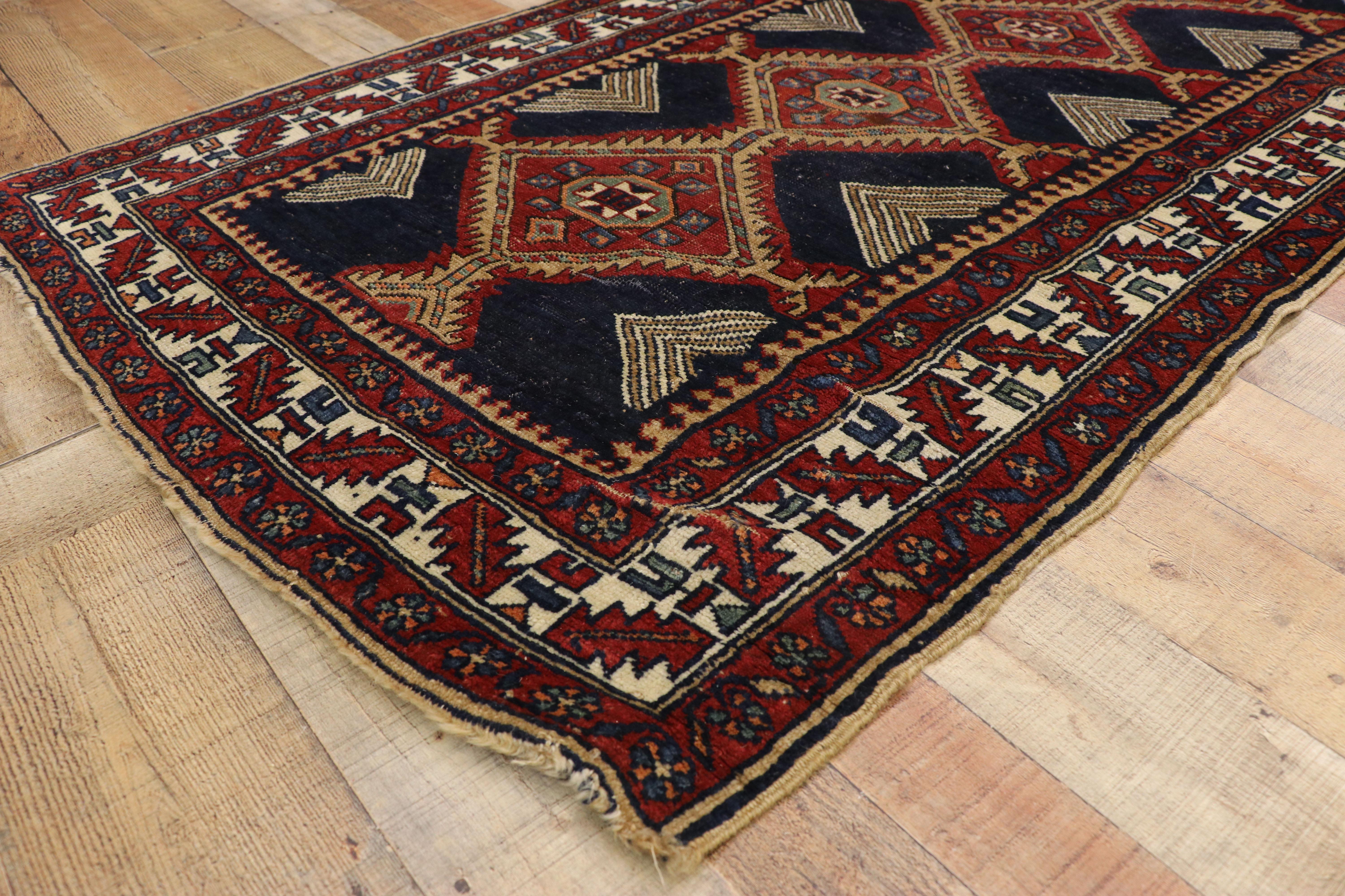 20th Century Vintage Persian Heriz Runner with Mid-Century Modern Style For Sale