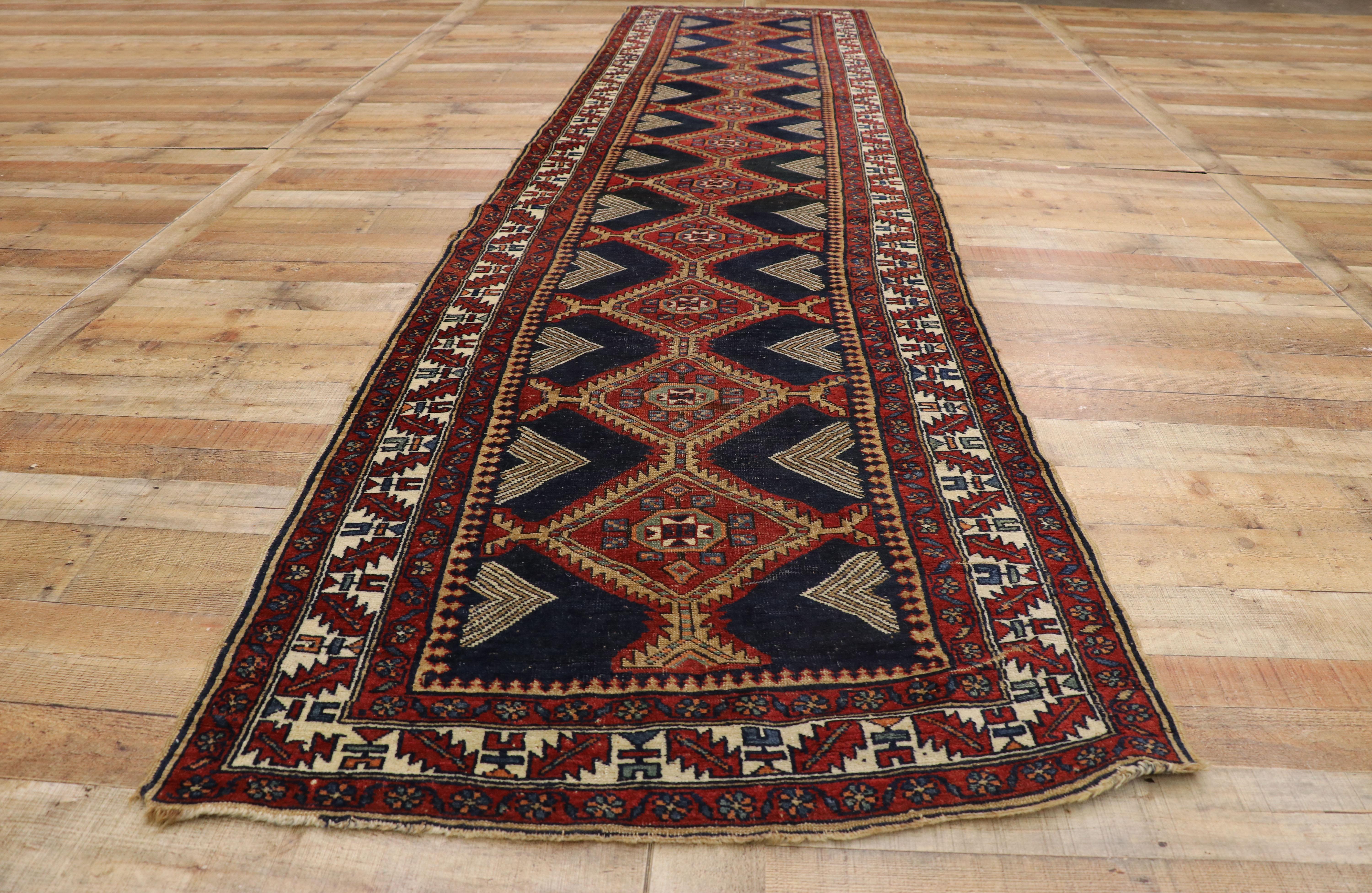 Wool Vintage Persian Heriz Runner with Mid-Century Modern Style For Sale