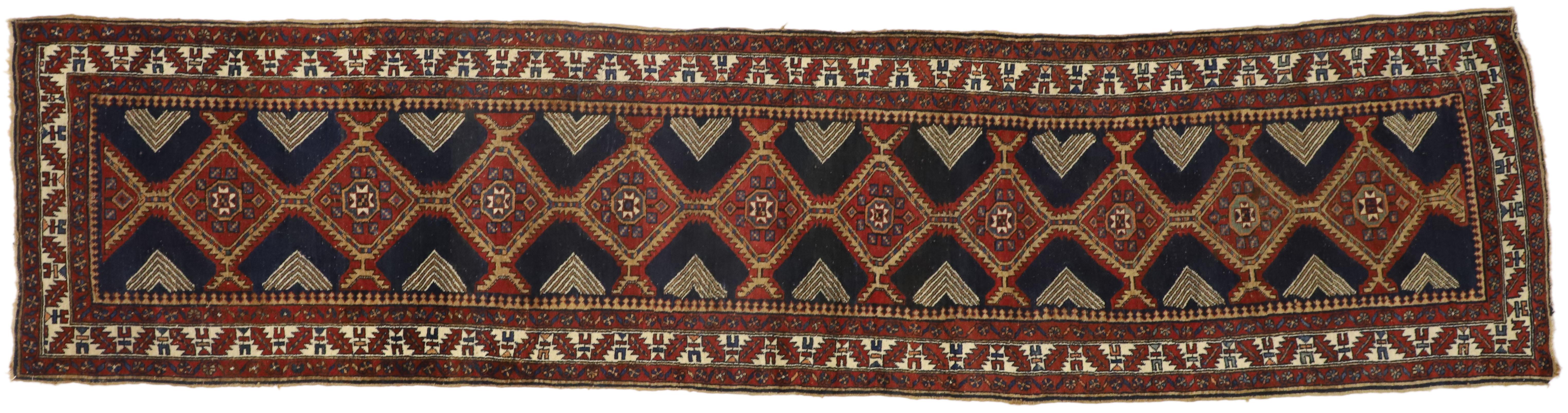 Vintage Persian Heriz Runner with Mid-Century Modern Style For Sale 2