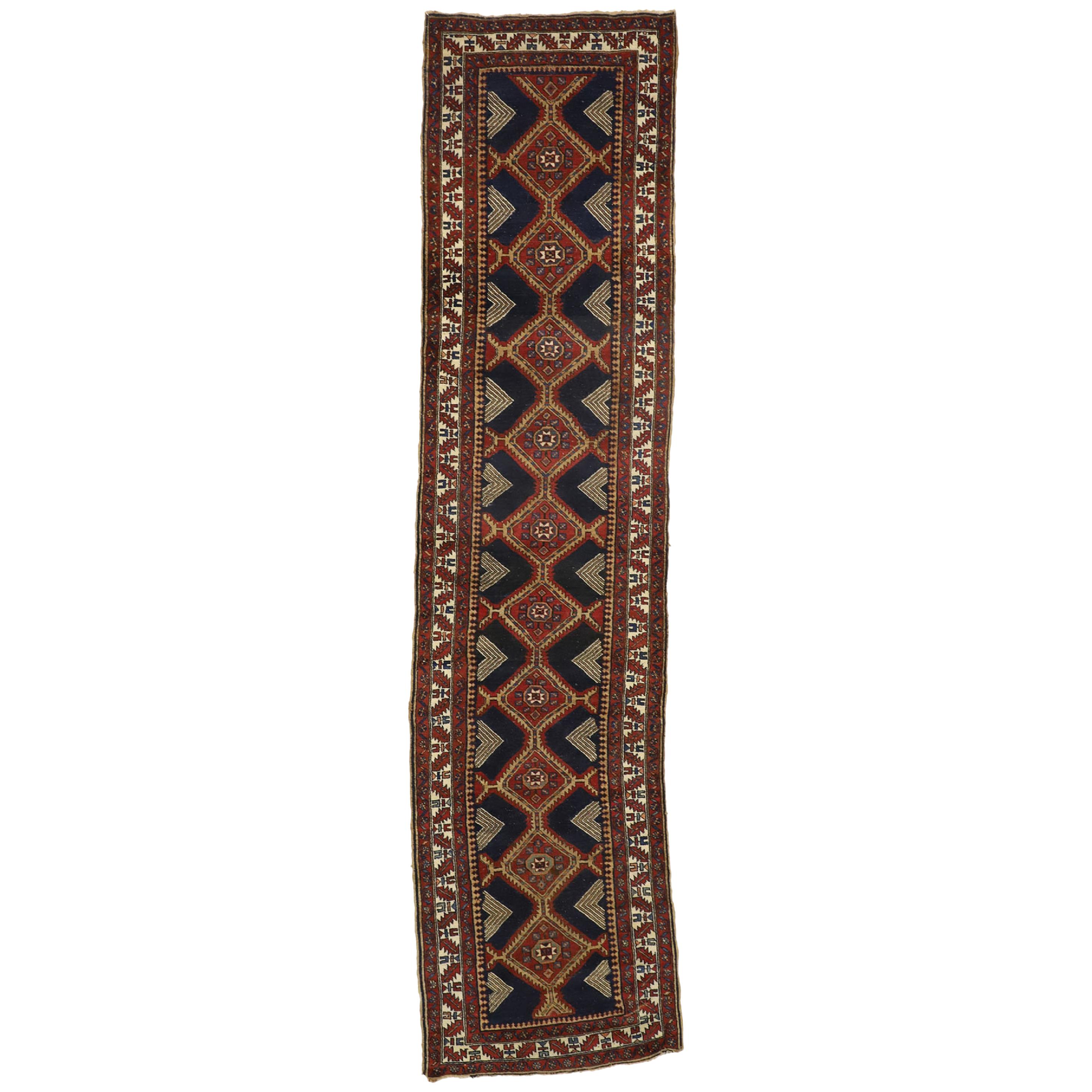 Vintage Persian Heriz Runner with Mid-Century Modern Style For Sale