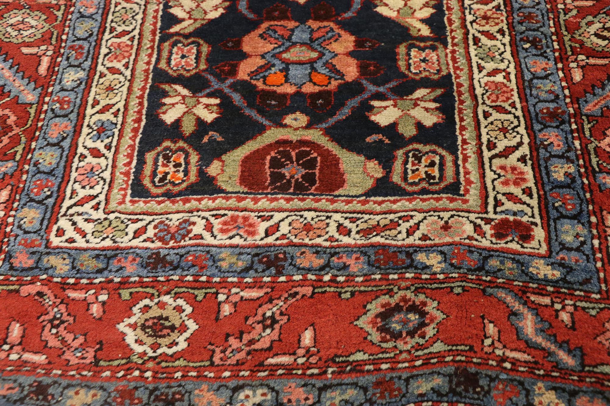Hand-Knotted Vintage Persian Heriz Runner with Mina Khani Pattern, Extra-Long Hallway Runner For Sale