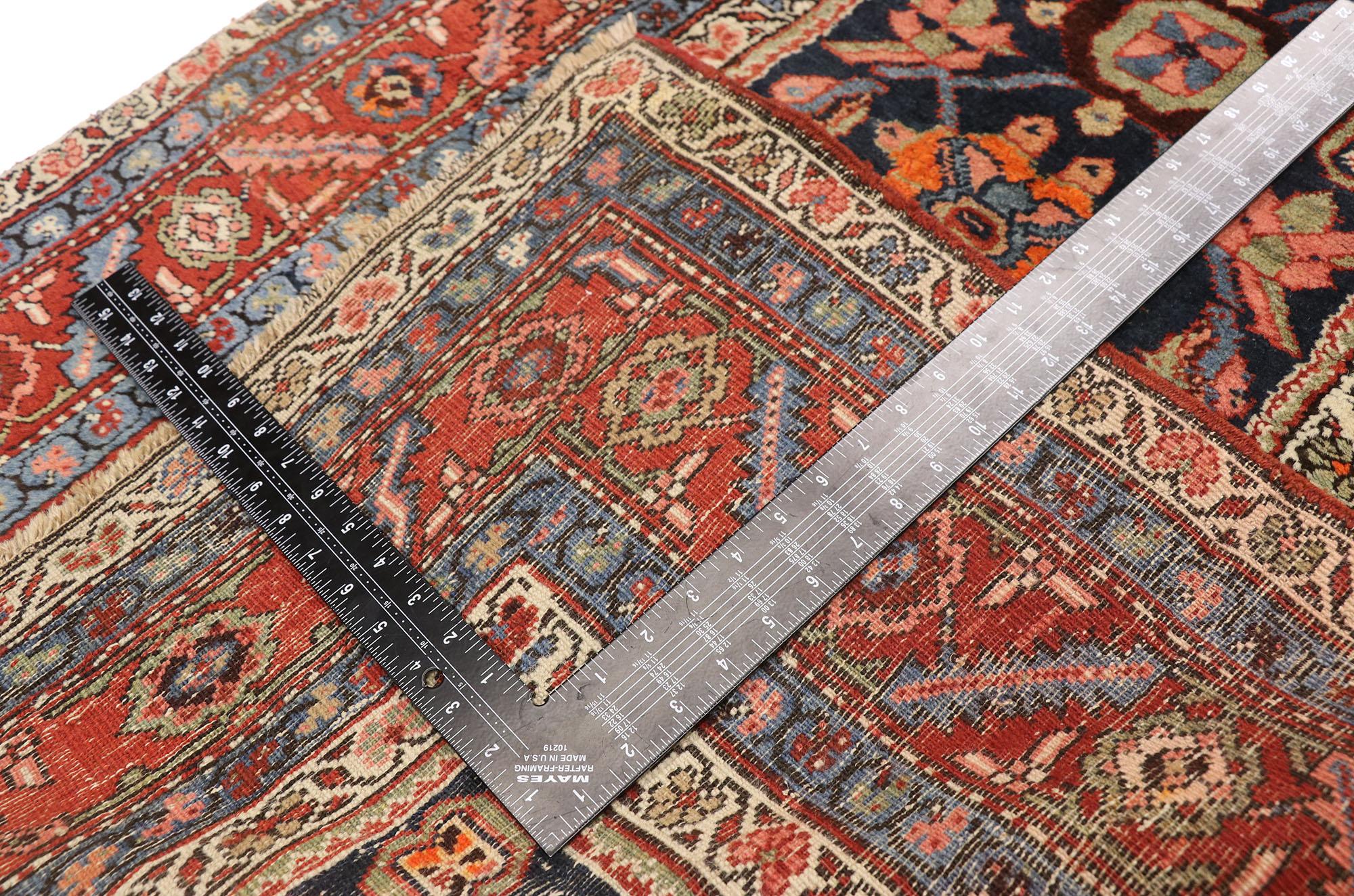 Vintage Persian Heriz Runner with Mina Khani Pattern, Extra-Long Hallway Runner In Good Condition For Sale In Dallas, TX
