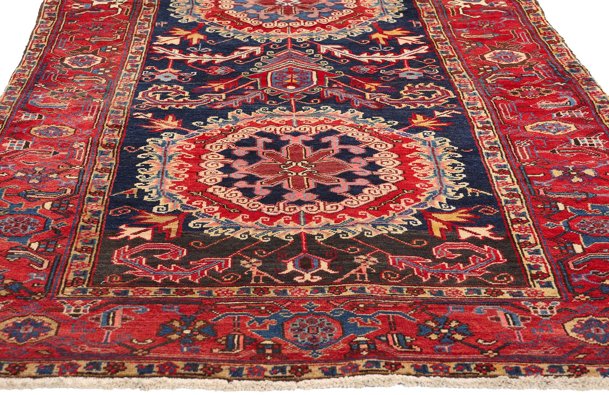 Hand-Knotted Vintage Persian Carpet Heriz Rug Traditional Elegance For Sale