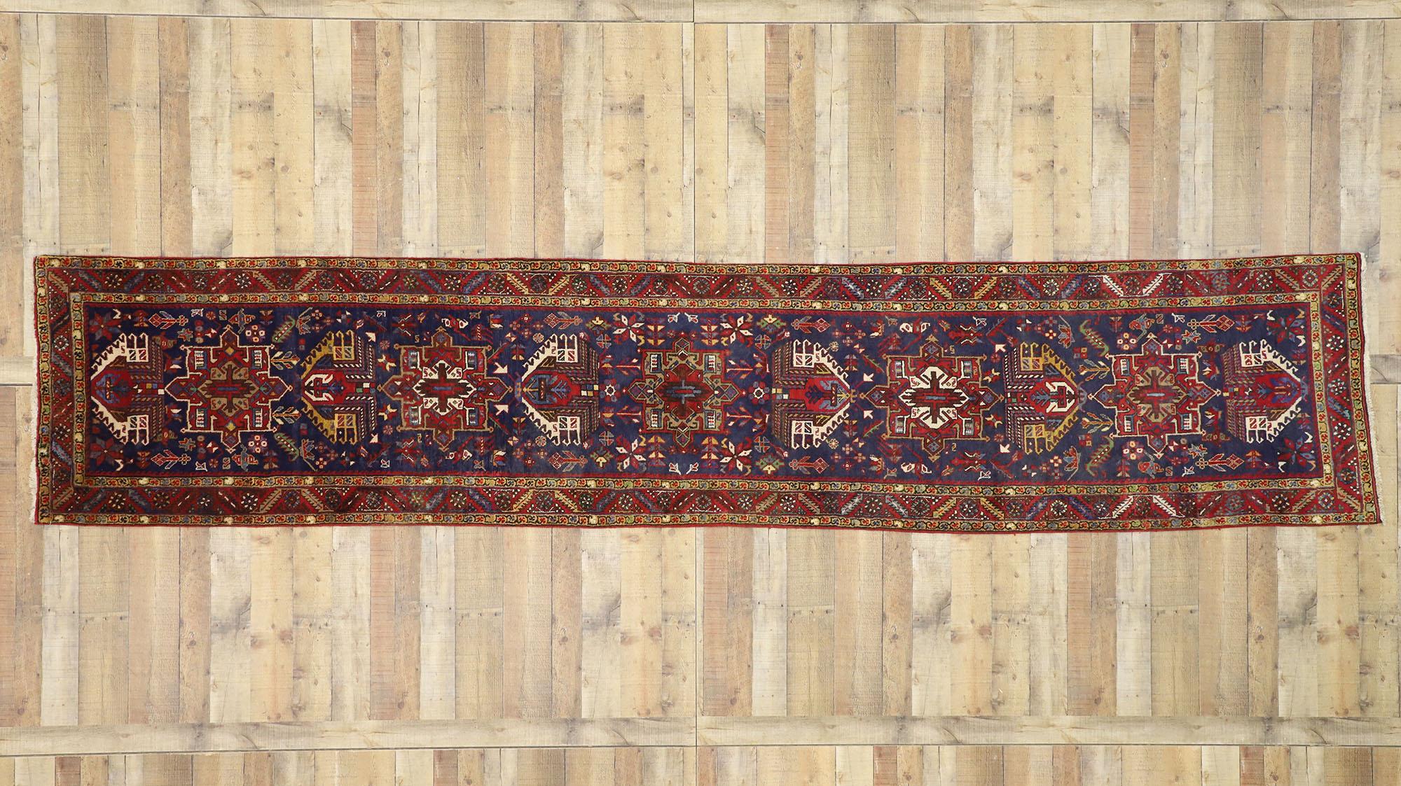 Vintage Persian Karaja Heriz Runner, Tribal Style Hallway Runner 3