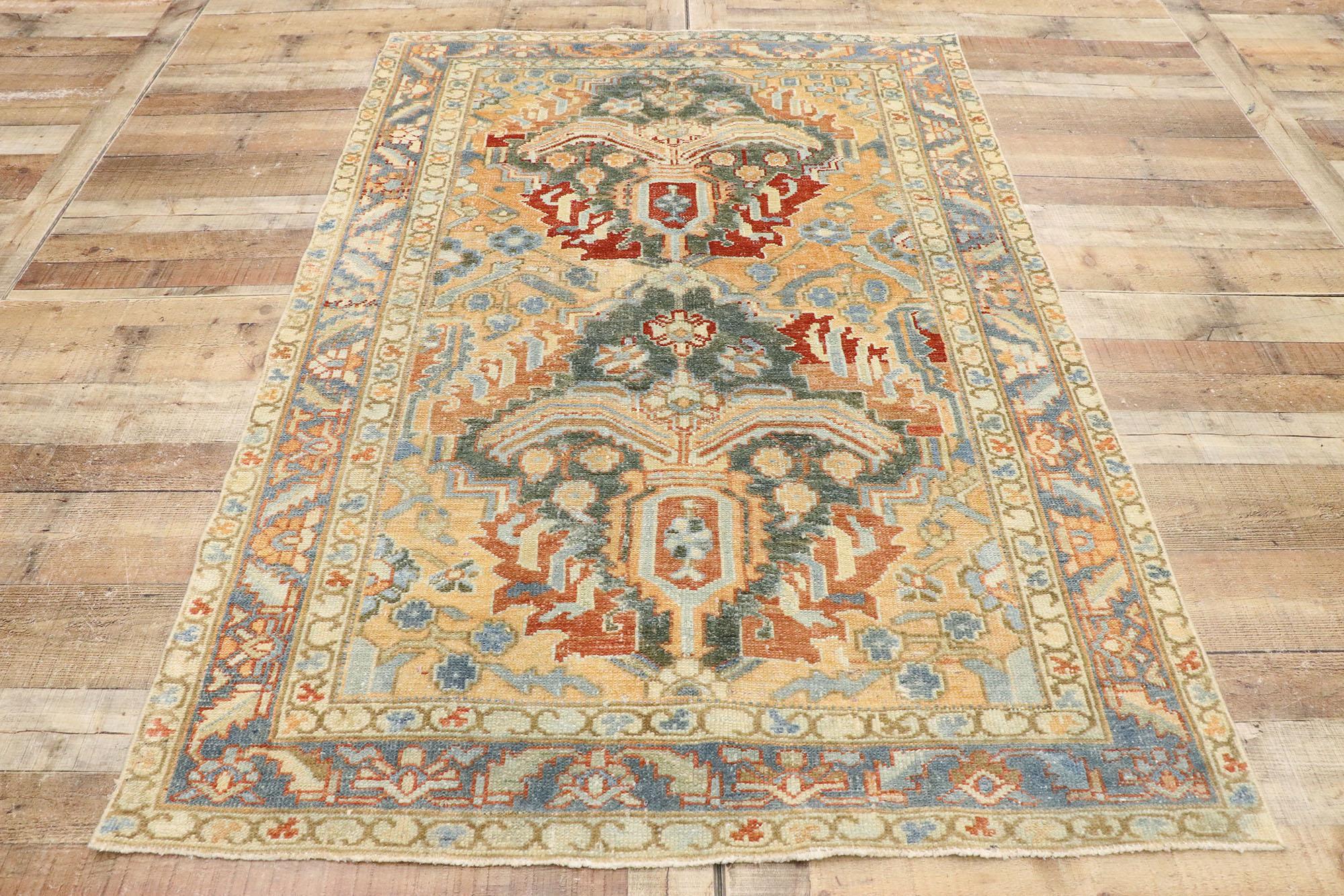 Wool Vintage Persian Heriz Runner with Rustic Italian Cottage Style For Sale