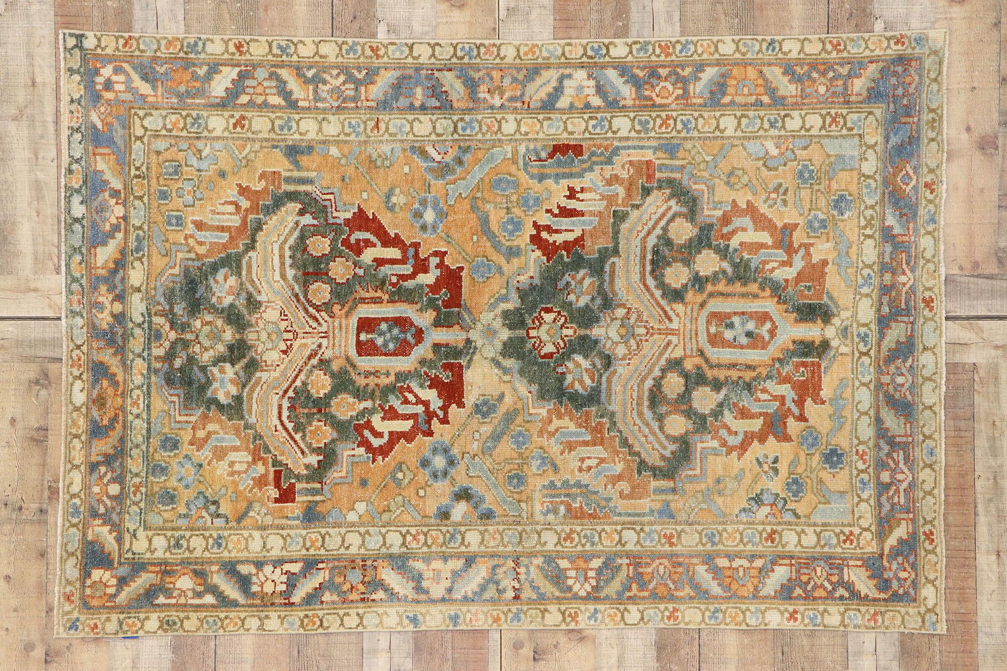Vintage Persian Heriz Runner with Rustic Italian Cottage Style For Sale 1