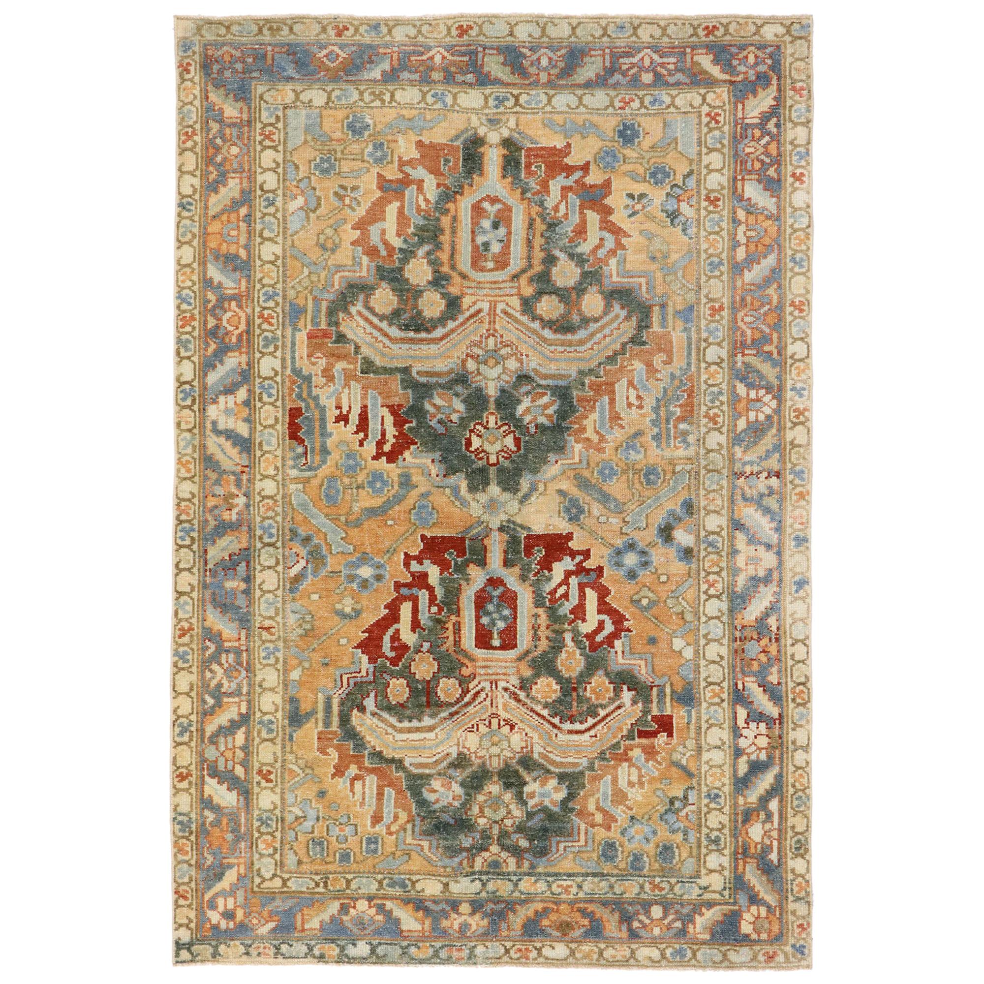 Vintage Persian Heriz Runner with Rustic Italian Cottage Style For Sale