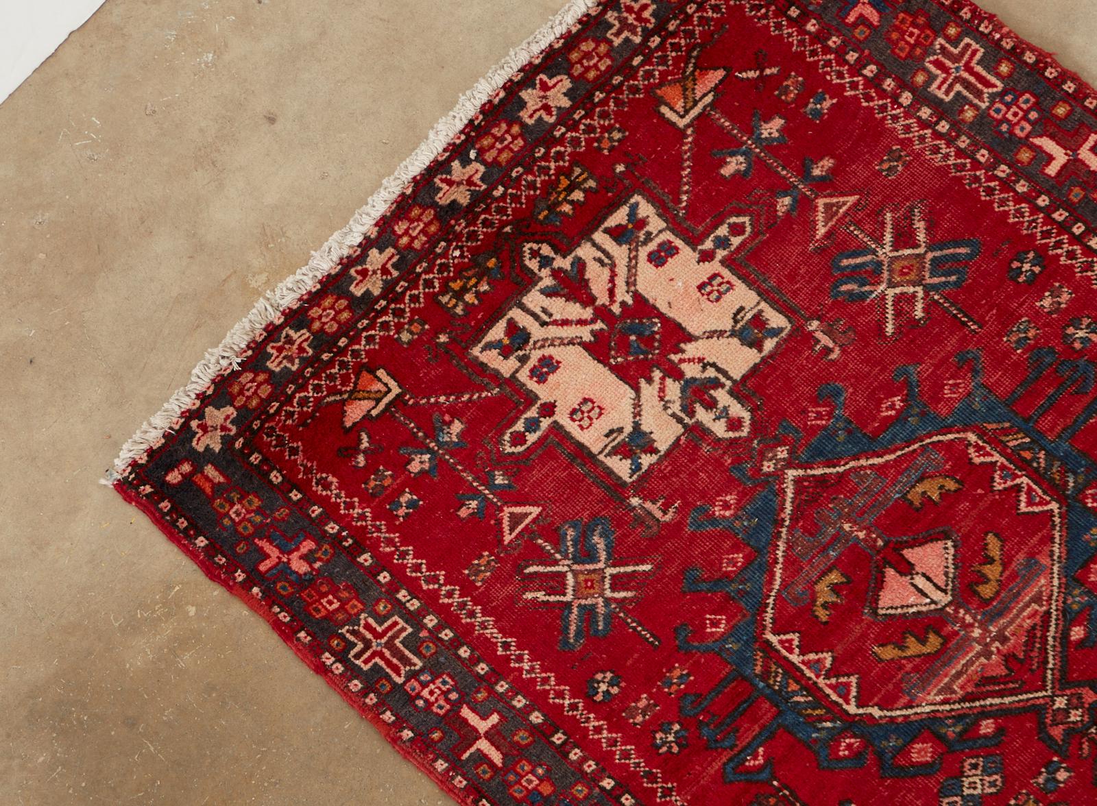 Vintage Persian Karadja Heriz Runner with Tribal Design For Sale 5