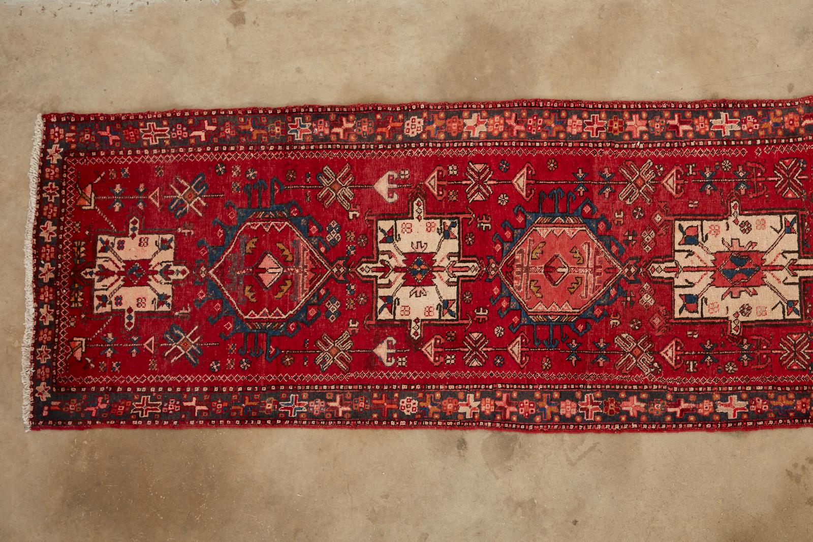 Hand-Knotted Vintage Persian Karadja Heriz Runner with Tribal Design For Sale