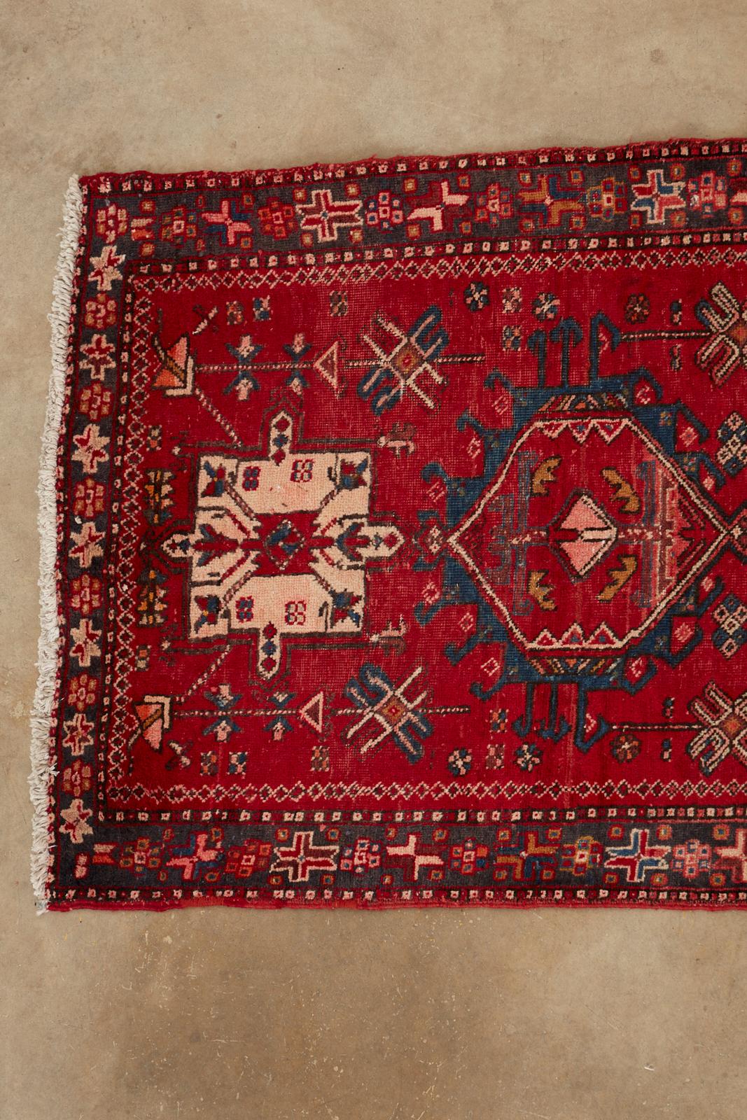 Wool Vintage Persian Karadja Heriz Runner with Tribal Design For Sale