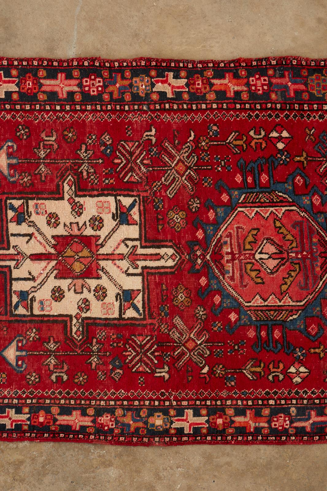 Vintage Persian Karadja Heriz Runner with Tribal Design For Sale 2