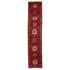 Tapis de couloir persan Karadja Heriz vintage avec motif tribal