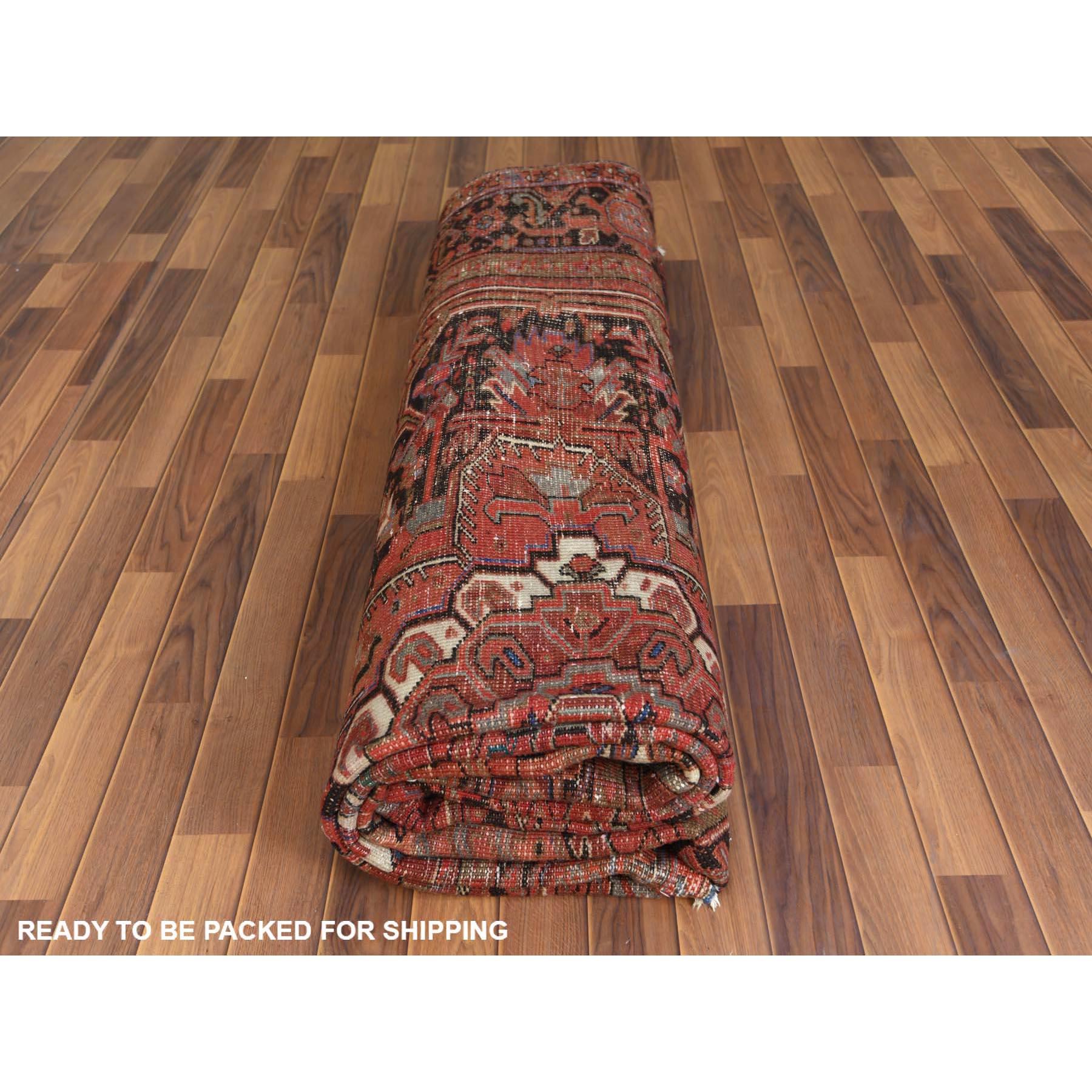 Vintage Persian Heriz Salmon Color Organic Wool Oriental Rug 4