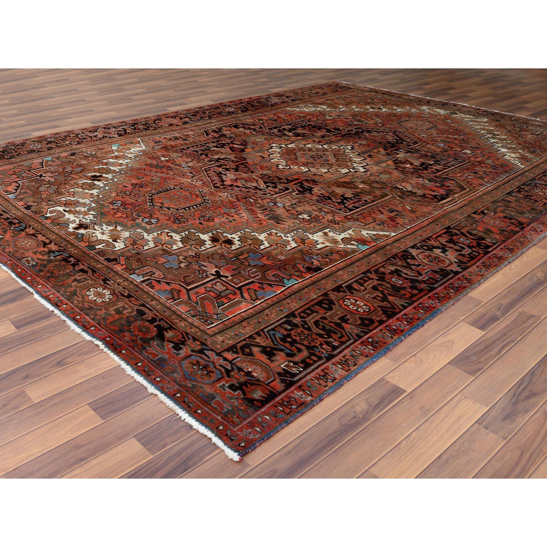 Hand-Knotted Vintage Persian Heriz Salmon Color Organic Wool Oriental Rug