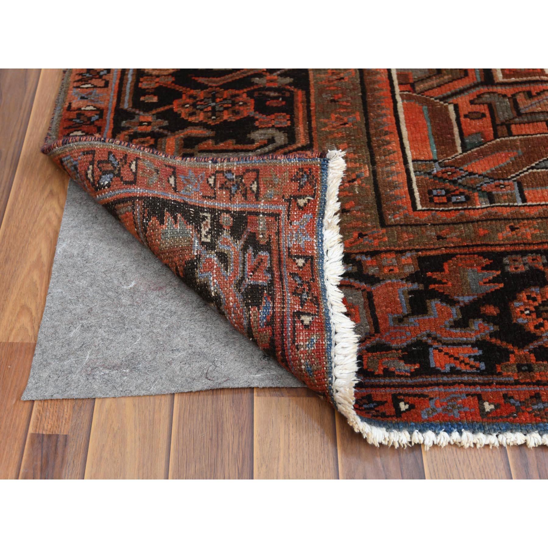 Vintage Persian Heriz Salmon Color Organic Wool Oriental Rug In Good Condition In Carlstadt, NJ