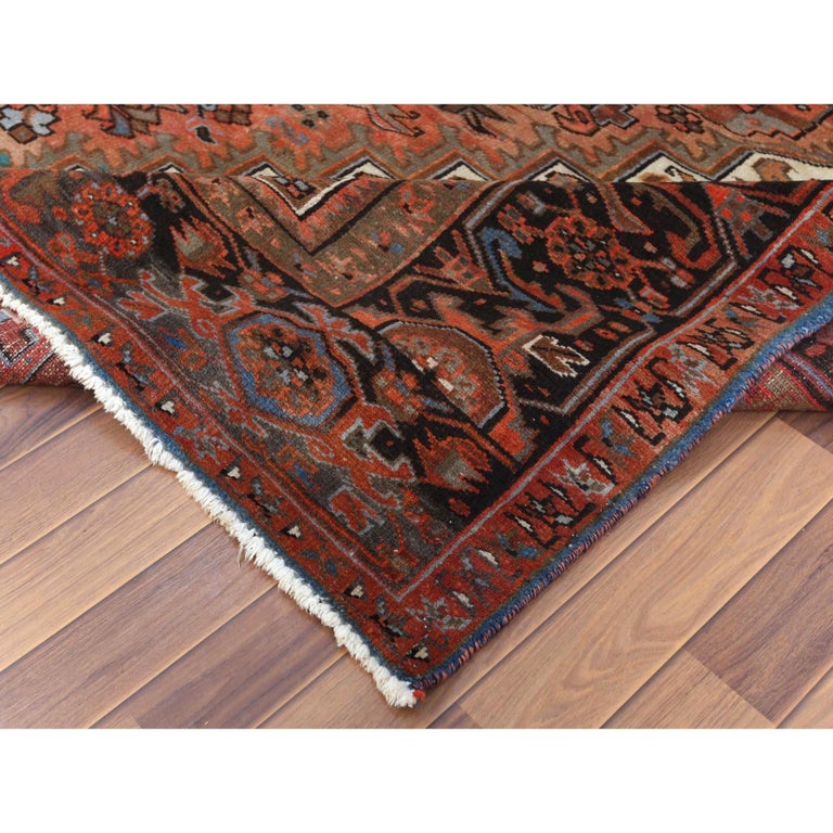 Vintage Persian Heriz Salmon Color Organic Wool Oriental Rug For Sale at 1stDibs