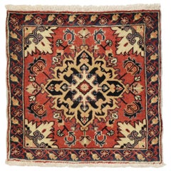 Vintage Persian Heriz Scatter Rug with Modern Craftsman Style, Accent Rug
