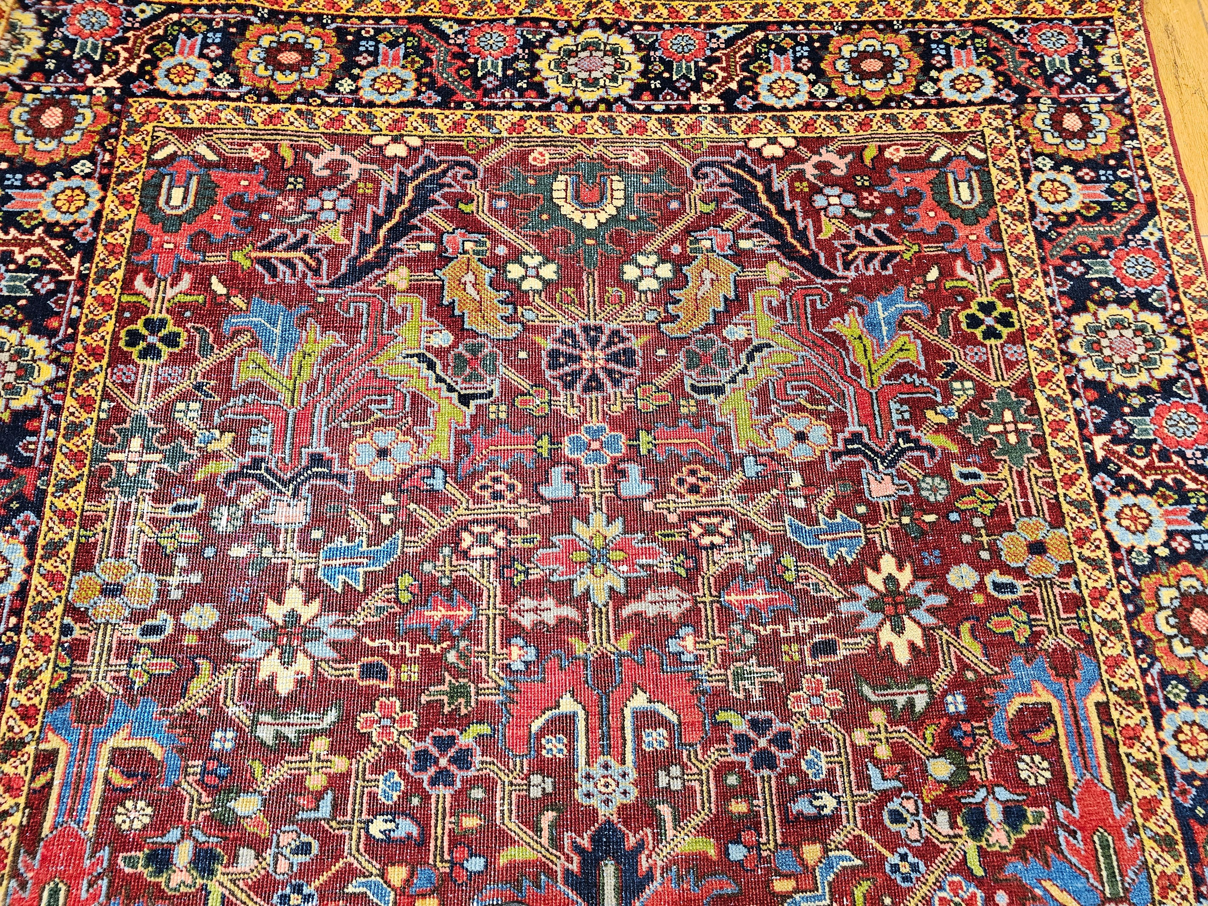 Vintage Persian Heriz Serapi in an All-Over Pattern in Red, Yellow, Green, Pink For Sale 4