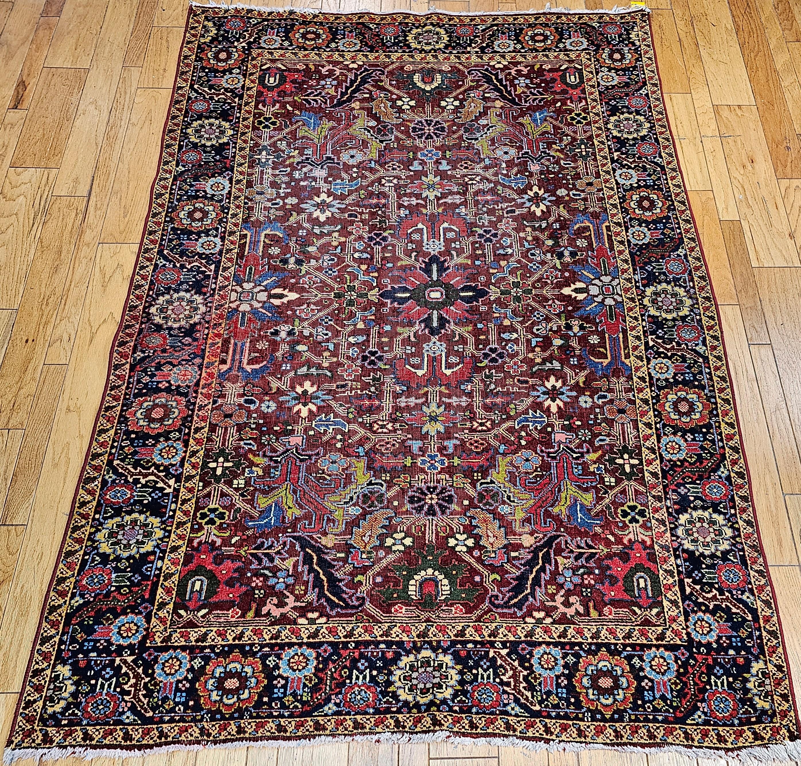 Vintage Persian Heriz Serapi in an All-Over Pattern in Red, Yellow, Green, Pink For Sale 5