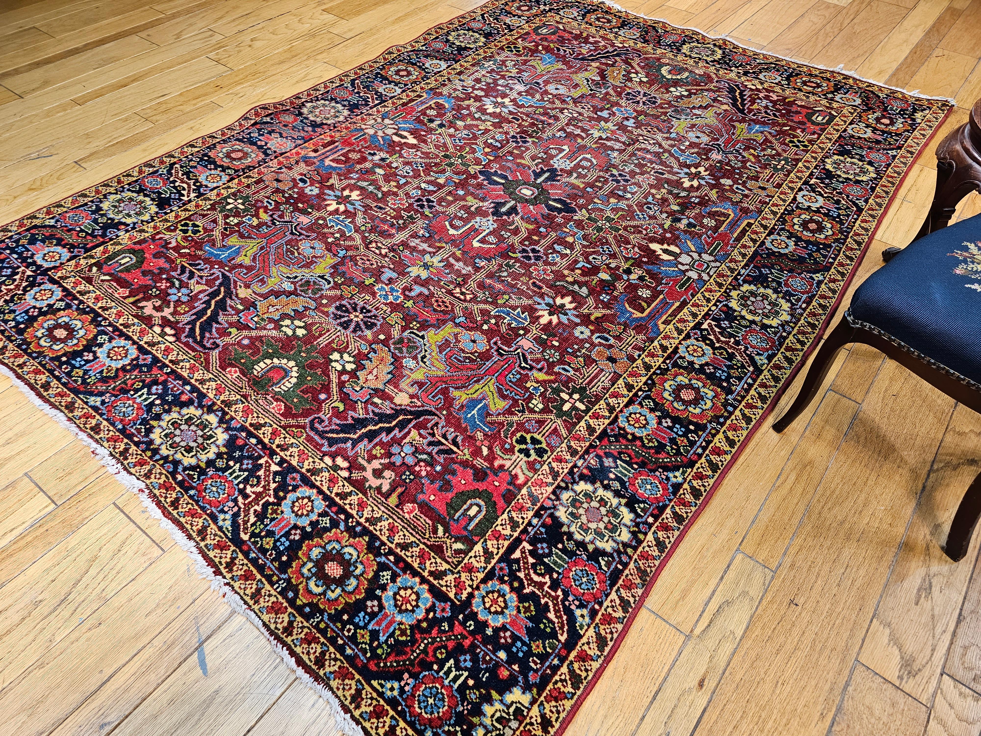 Vintage Persian Heriz Serapi in an All-Over Pattern in Red, Yellow, Green, Pink For Sale 7