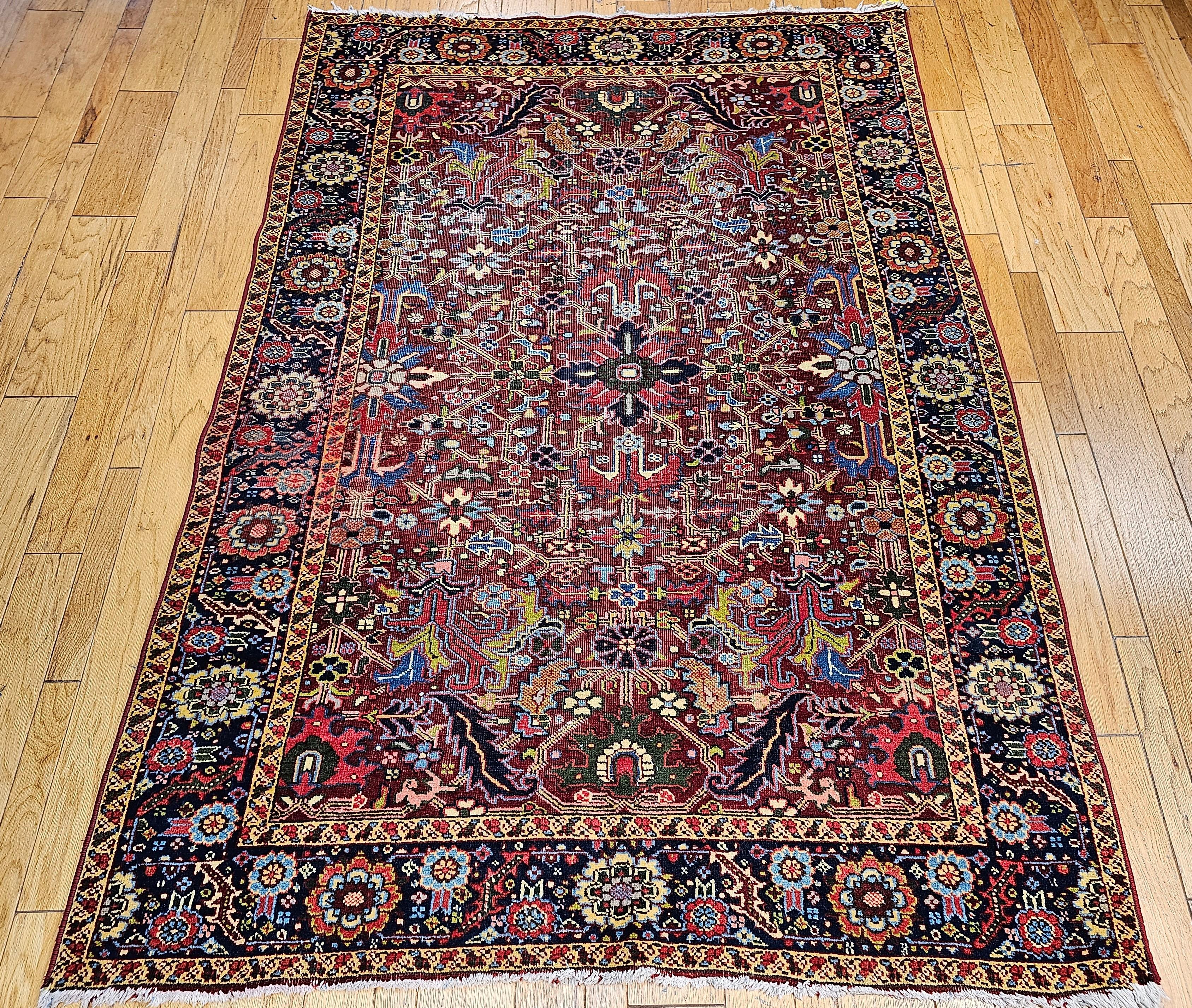 Vintage Persian Heriz Serapi in an All-Over Pattern in Red, Yellow, Green, Pink For Sale 11