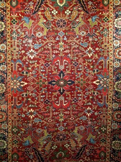 Vintage Persian Heriz Serapi Rug in All-Over Geometric Pattern, Vegetable Dyes