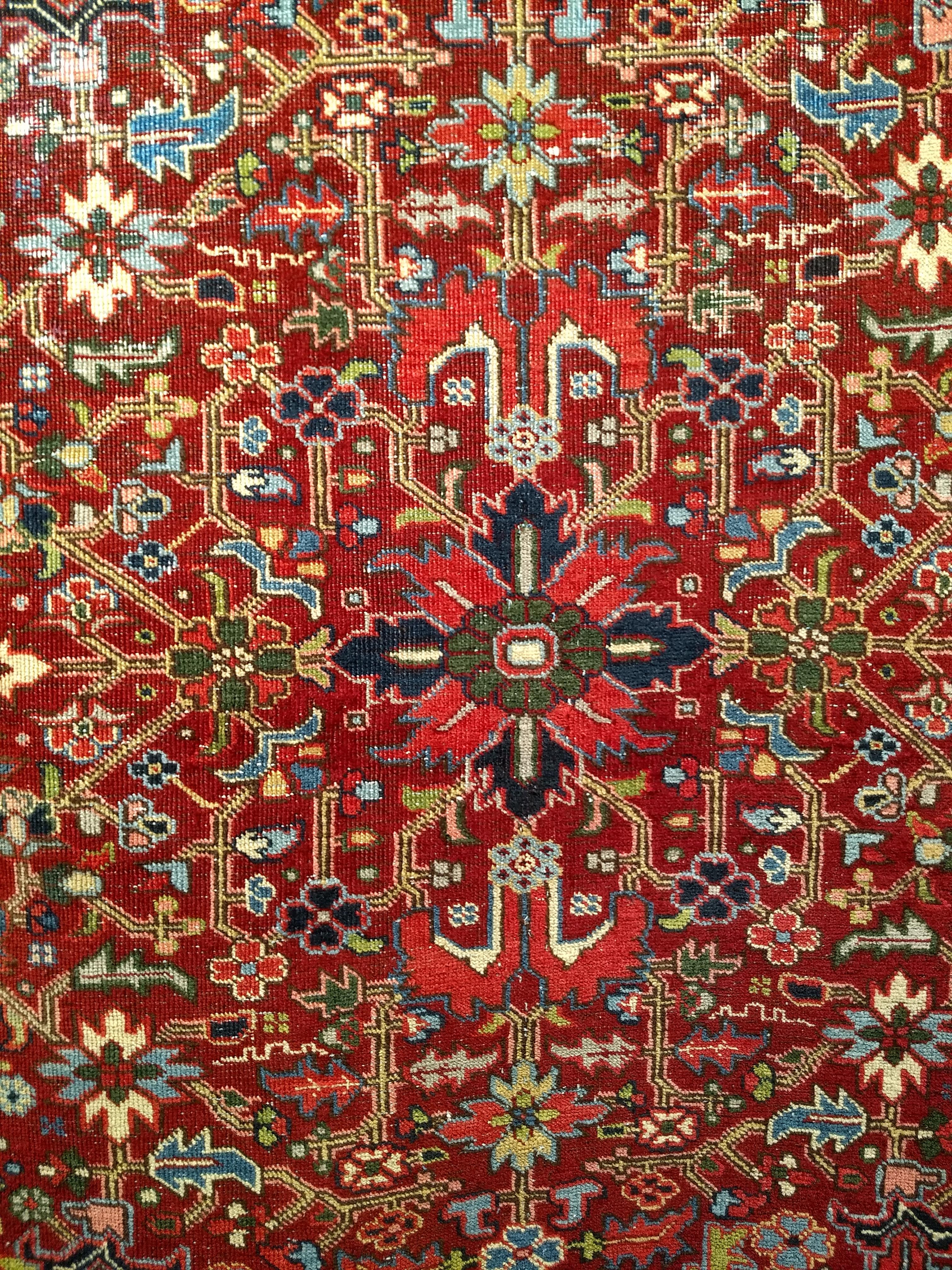 Vintage Persian Heriz Serapi in an All-Over Pattern in Red, Yellow, Green, Pink In Good Condition For Sale In Barrington, IL
