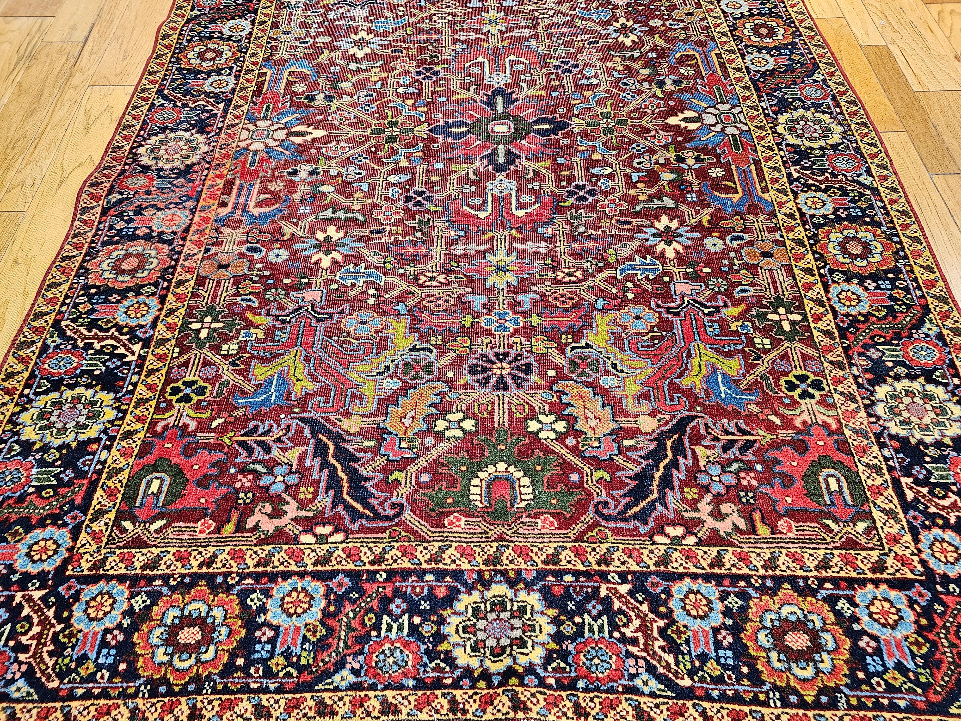 Vintage Persian Heriz Serapi in an All-Over Pattern in Red, Yellow, Green, Pink For Sale 2