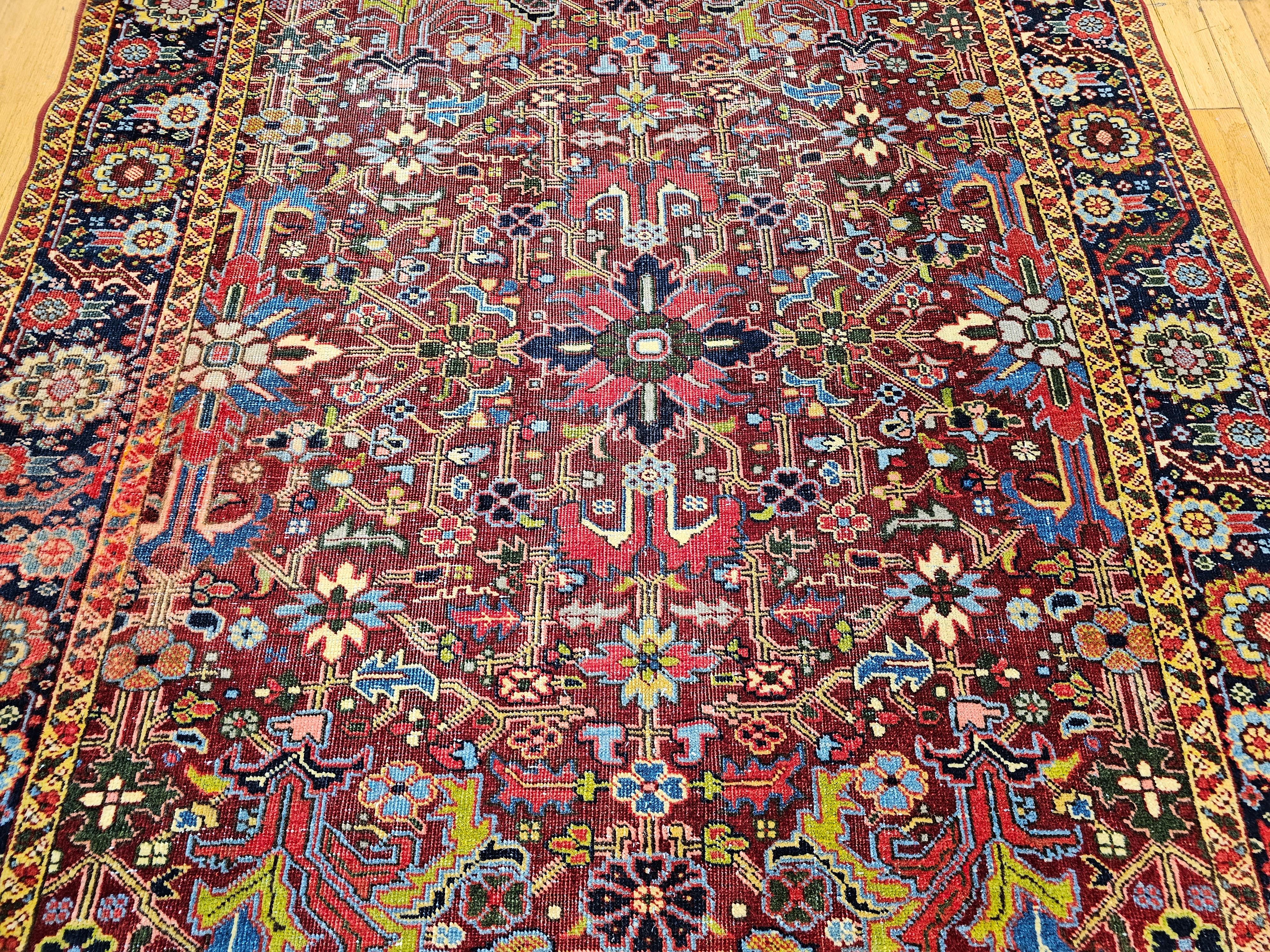 Vintage Persian Heriz Serapi in an All-Over Pattern in Red, Yellow, Green, Pink For Sale 3