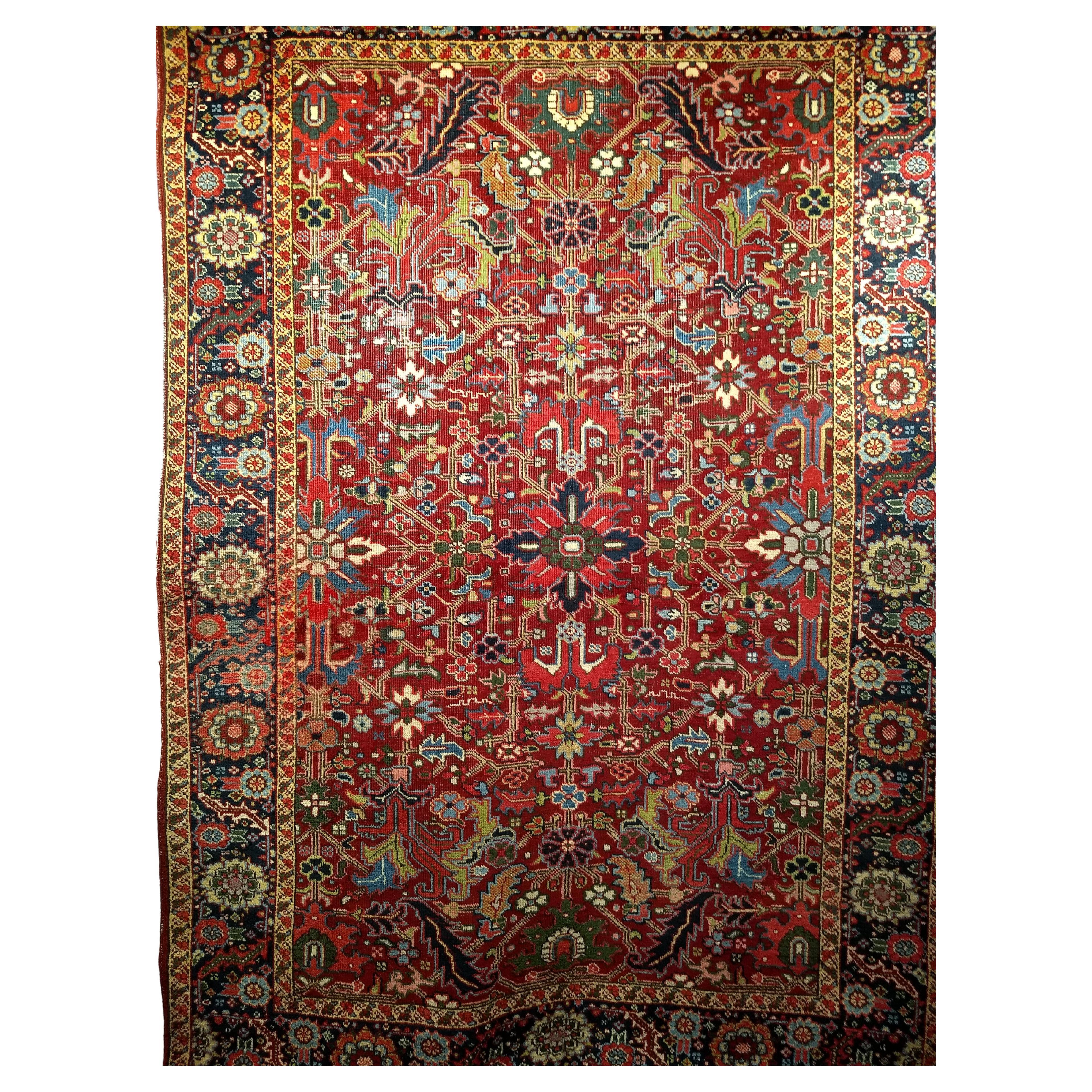 Vintage Persian Heriz Serapi in an All-Over Pattern in Red, Yellow, Green, Pink For Sale