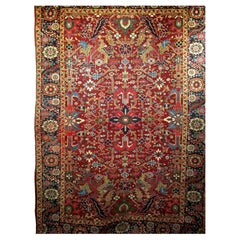 Antique Persian Heriz Serapi in an All-Over Pattern in Red, Yellow, Green, Pink