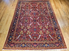 Vintage Persian Heriz Serapi Room Size Rug in Allover Pattern in Red, Blue, Pink