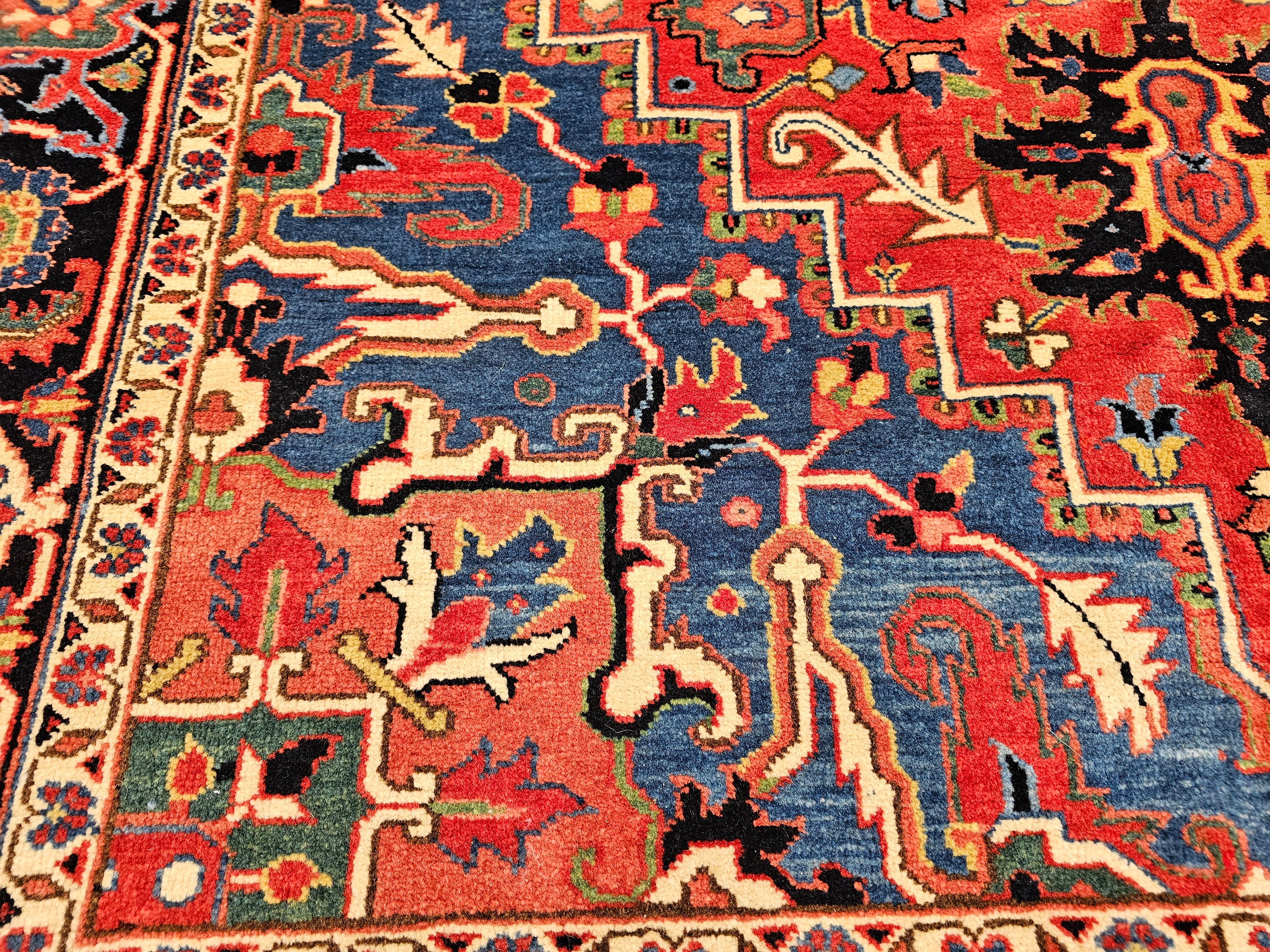Persischer Heriz Serapi-Teppich aus Terrakotta in Französisch Blau, Grün, Elfenbein, Rot, Vintage im Angebot 4