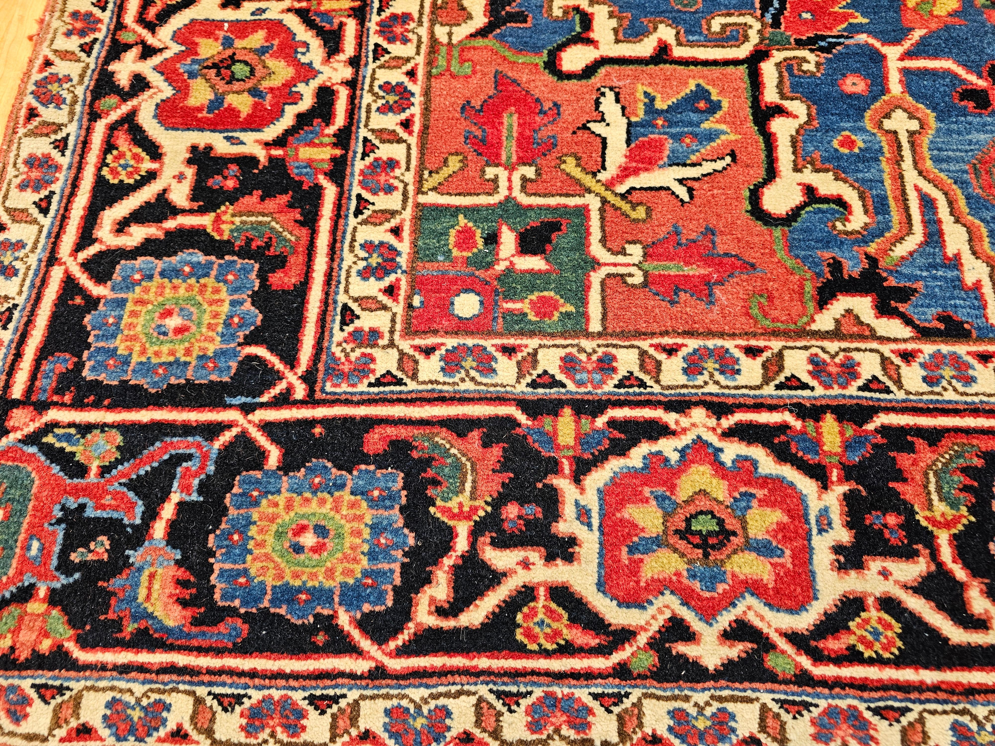 Persischer Heriz Serapi-Teppich aus Terrakotta in Französisch Blau, Grün, Elfenbein, Rot, Vintage im Angebot 3