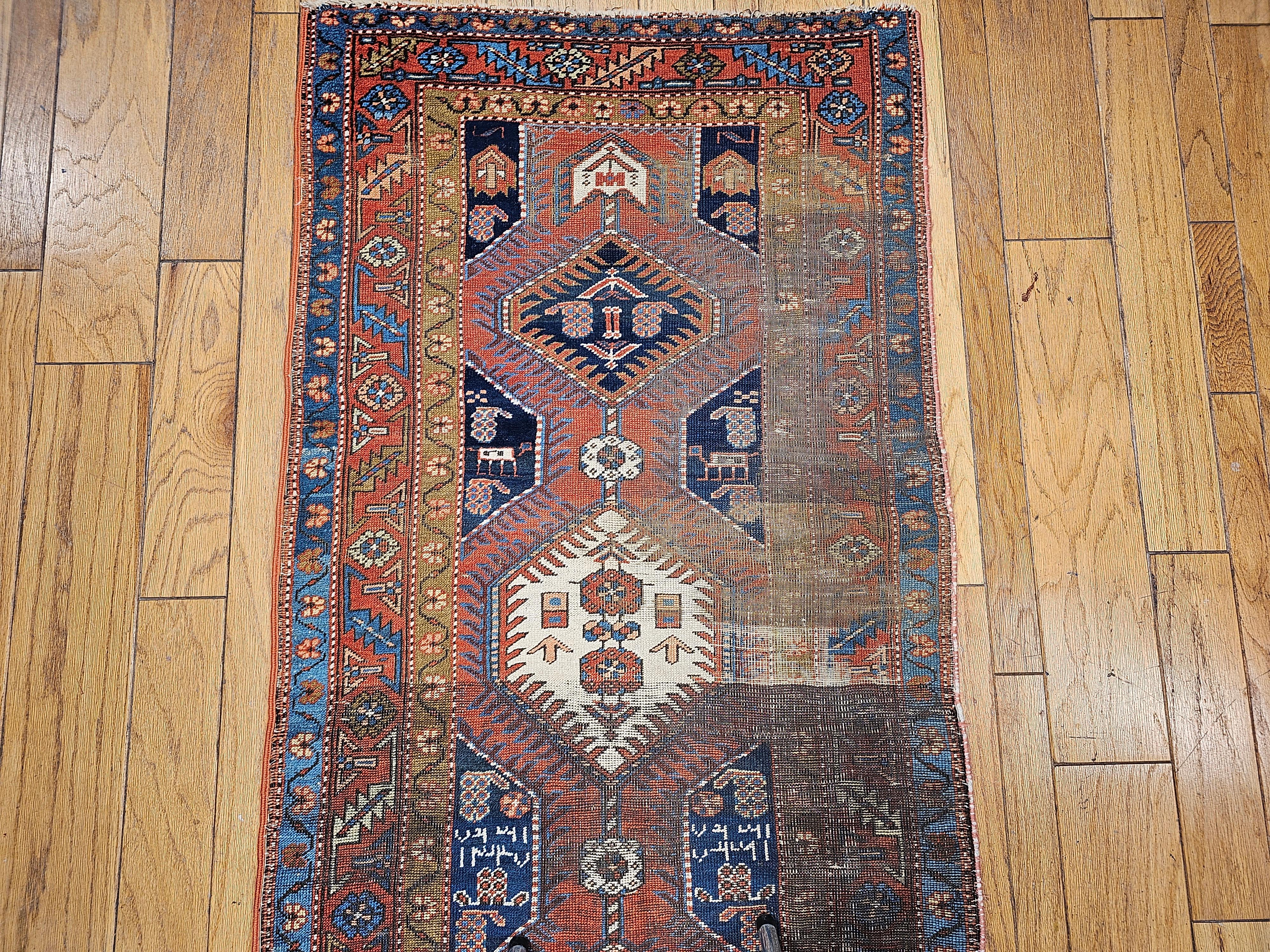 Persiano Vintage Persian Heriz Serapi Runner lungo e largo in vendita