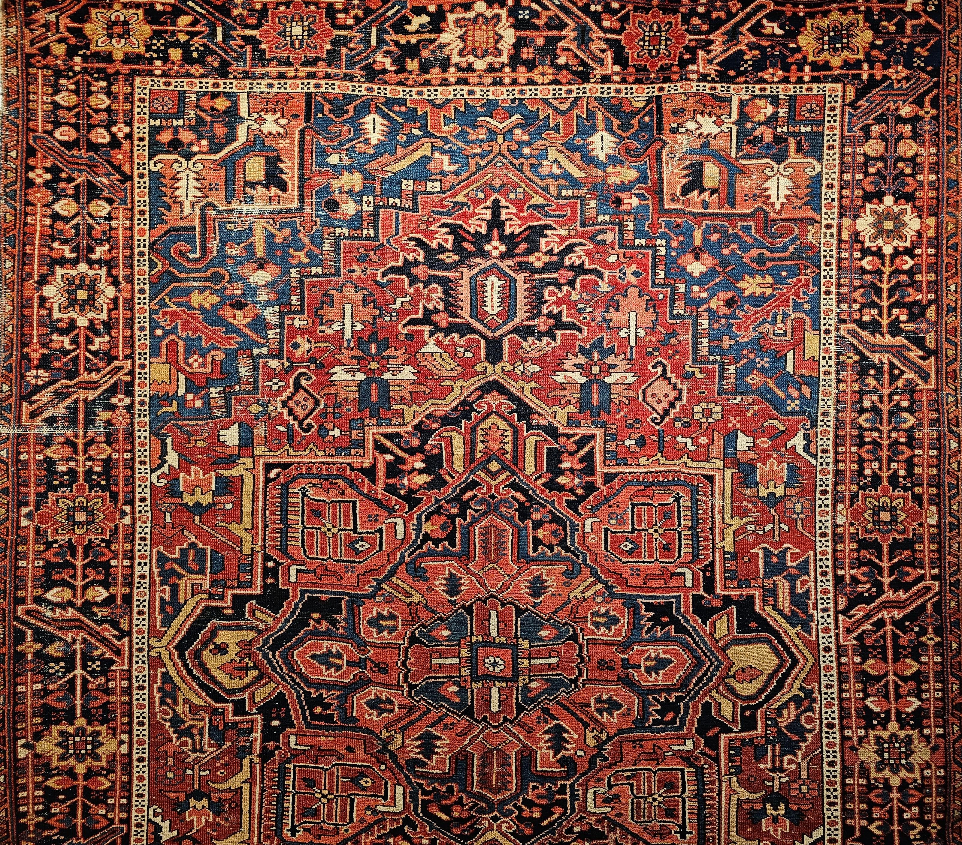 Persischer Heriz-Serapi-Teppich des 19. Jahrhunderts in Rostrot, Französisch Blau, Elfenbein, Marine im Angebot 2