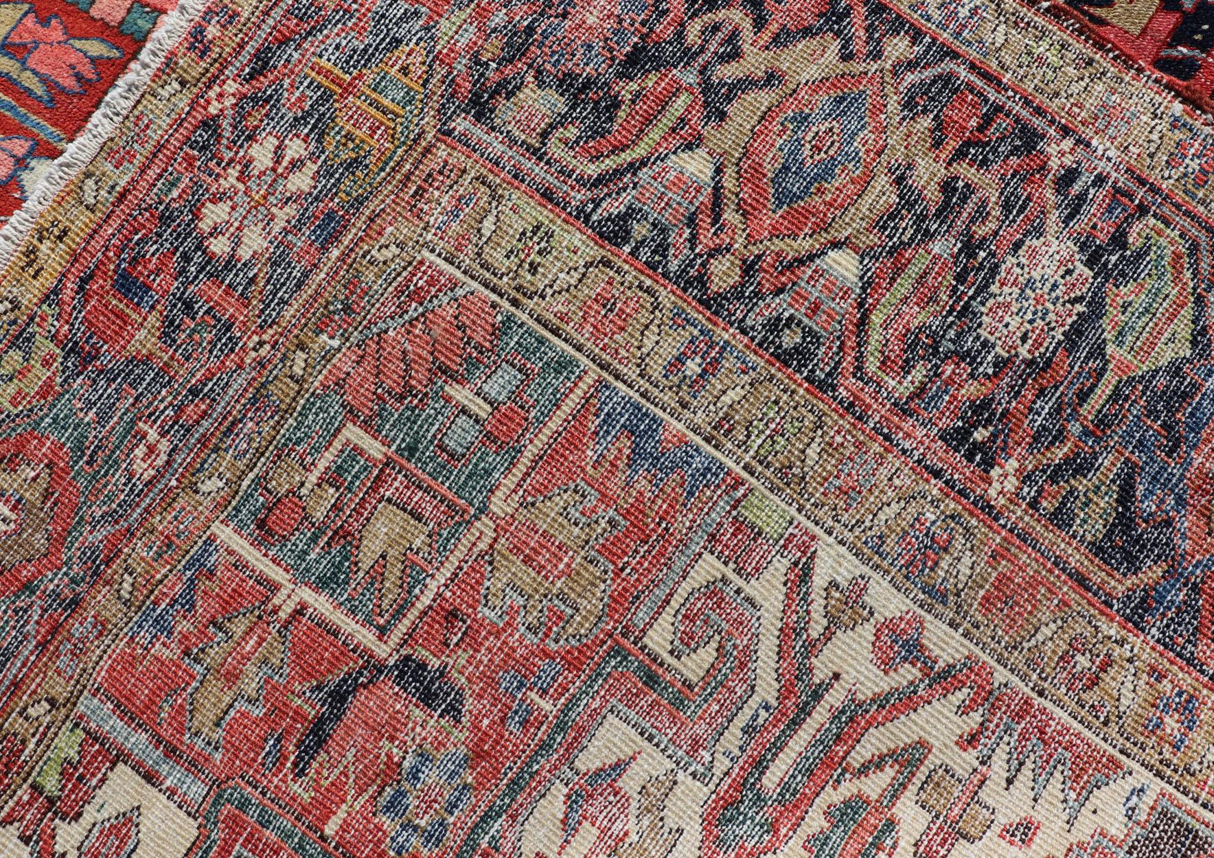 Antique Persian Heriz with Central Medallion Design in Red and Jewel Tones For Sale 9