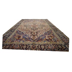Vintage Persian Heriz Wool 13x20 Red, Orange & Black Handmade Oversized Area Rug