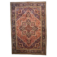 Vintage Persian Heriz Wool 13x20 Red, Orange & Black Handmade Oversized Area Rug