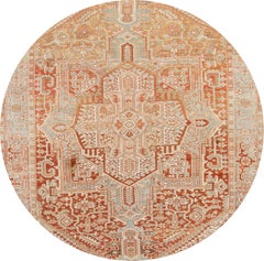 Vintage Persian Heriz Wool Rug, Hand-Knotted, Peach Field, 1920