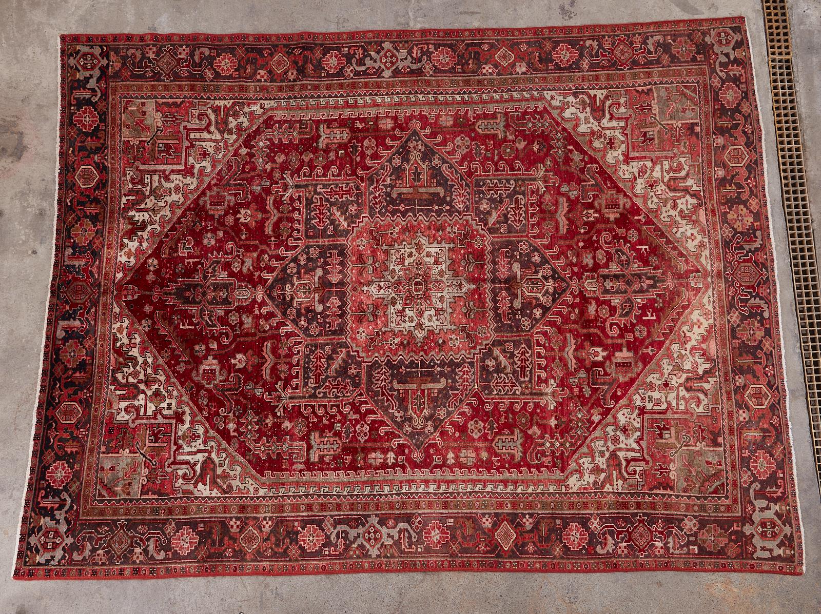 Heriz Serapi Vintage Persian Heriz Wool Rug For Sale